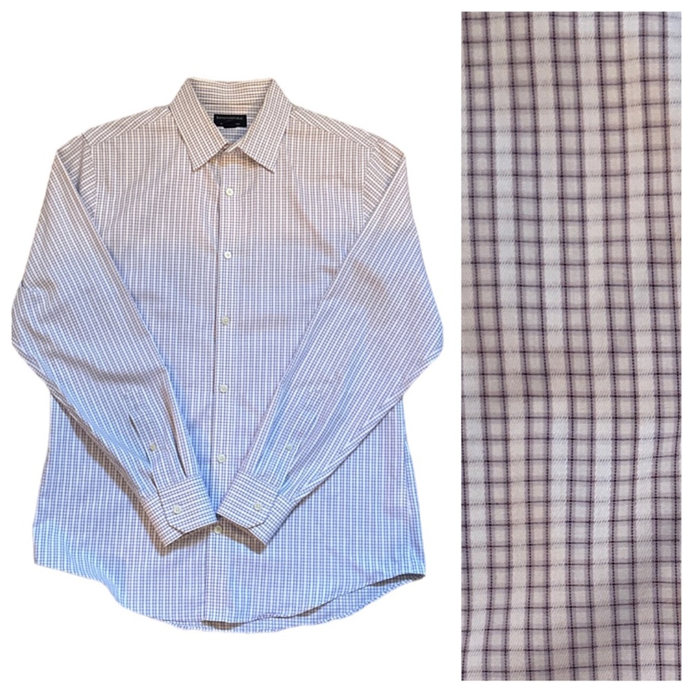 MEN’S BANANA REPUBLIC MEDIUM BUTTON-DOWN PURPLE HUES CHECK SHIRT